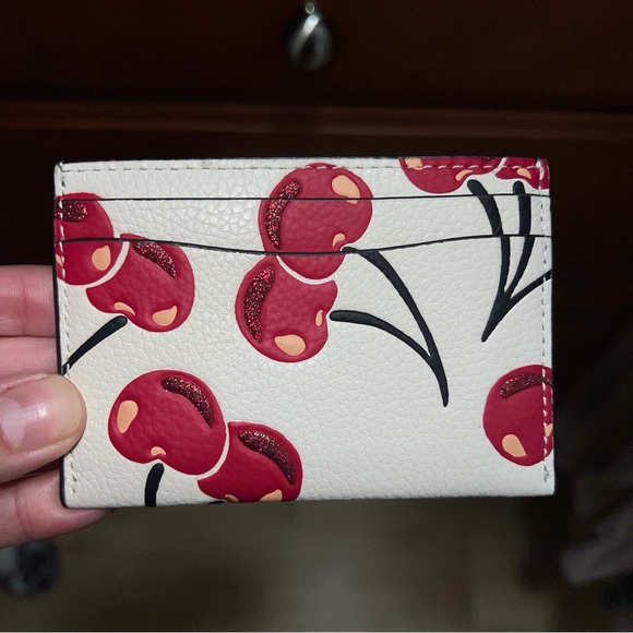Coach Cherry Print Card Holder in White and Red - Picture 2 of 3